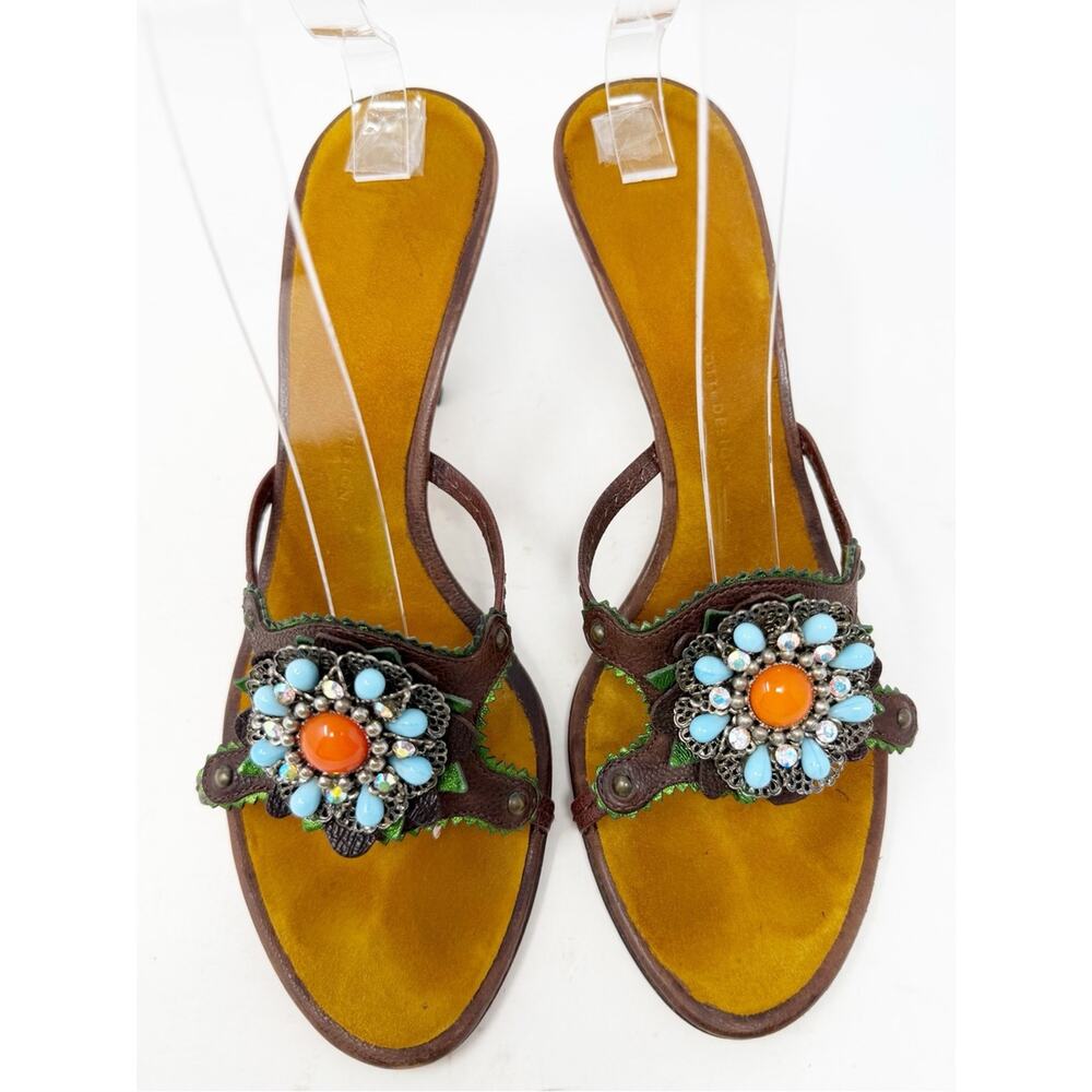 Vintage Giuseppe Zanotti Jeweled Floral Slide Sandal Heels Womens Size EU 39 - Picture 2 of 11